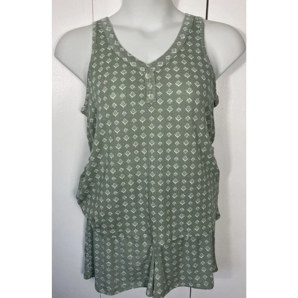 Live2Lounge 3 Piece Pointelle Pajama Set Green/White Size Large NWOT